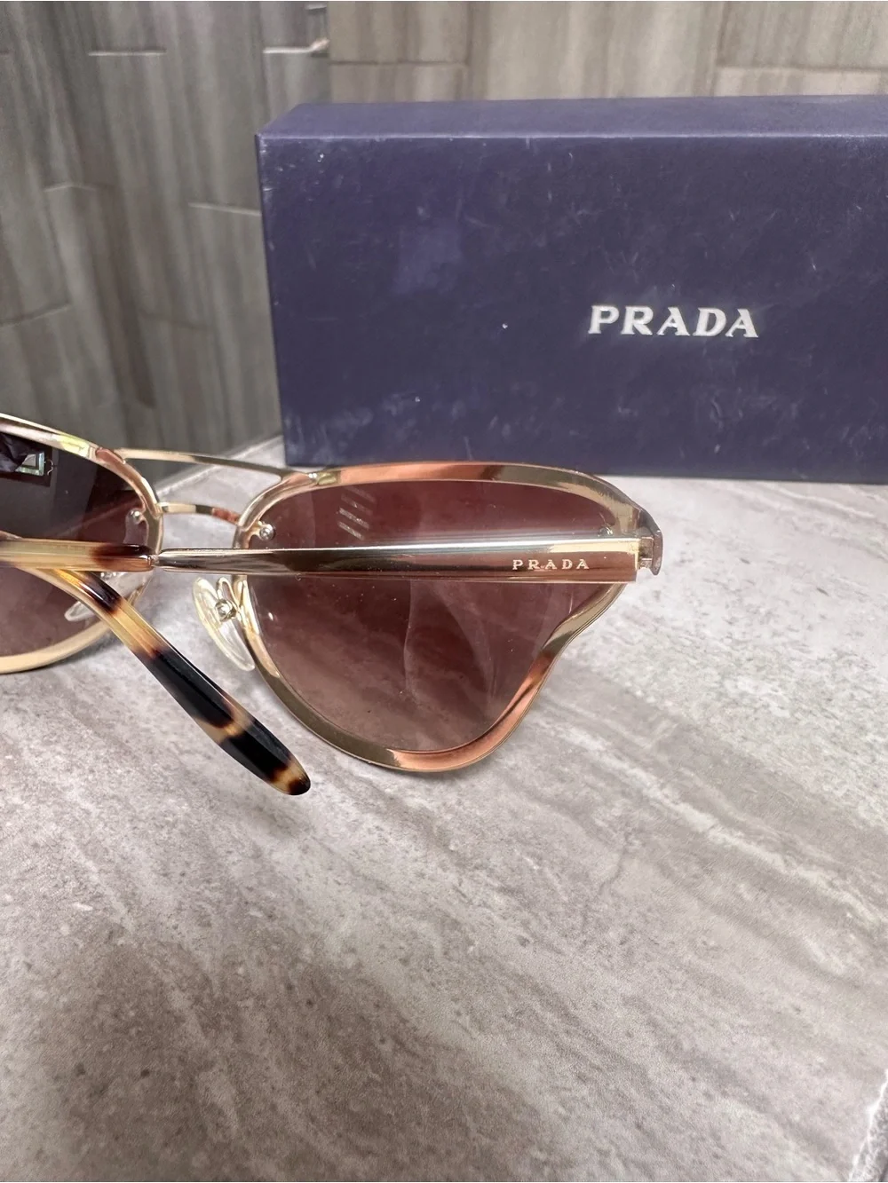 Prada Women's Gold Frame Brown Gradient Cat-Eye Sunglasses - Picture 3 of 6